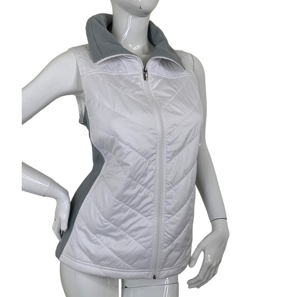 Columbia Women White Grey Vest Fleece Insulated Outdoor Full Zip jacket light L - Picture 11 of 13